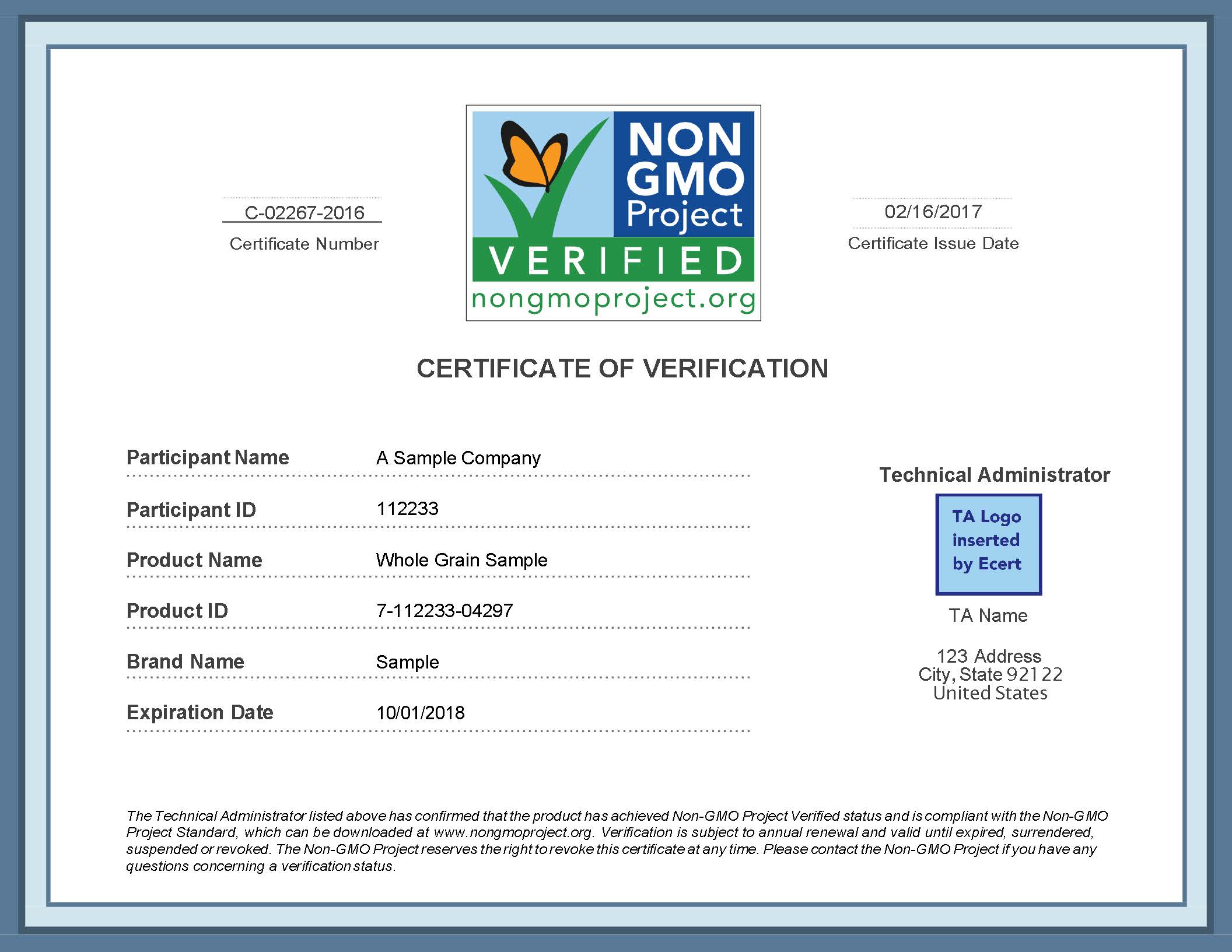 Certificate of Verification