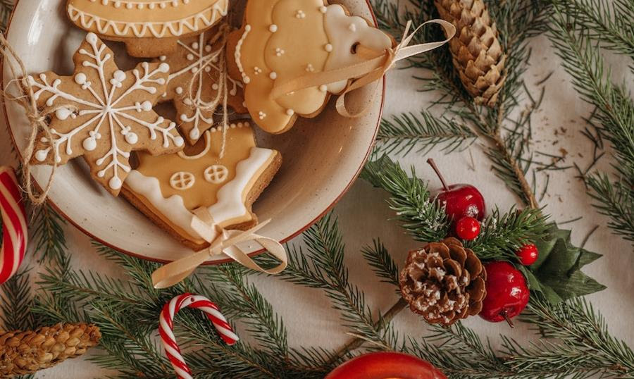 Holiday decor with candy canes and cookies