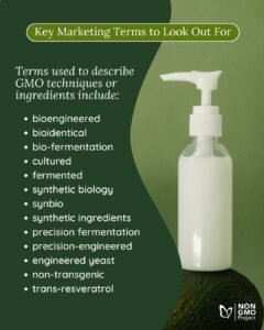 A list of terms used to describe GMO techniques including but not limited to bioengineered, bio-identical and non-transgenic