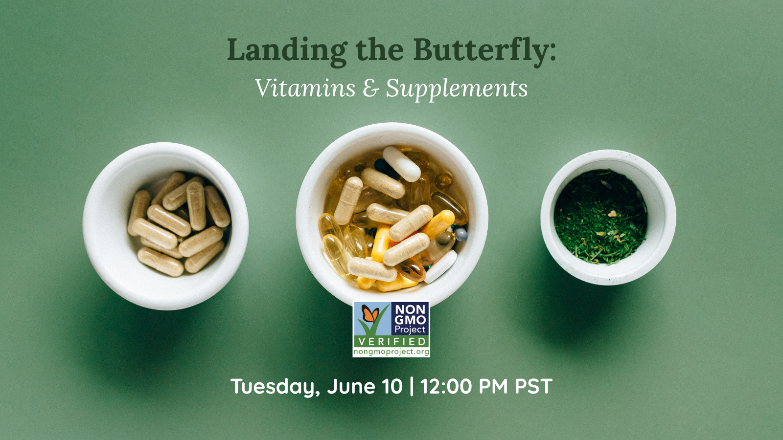 Webinar cover titled "Landing the Butterfly: Vitamin & Supplements"