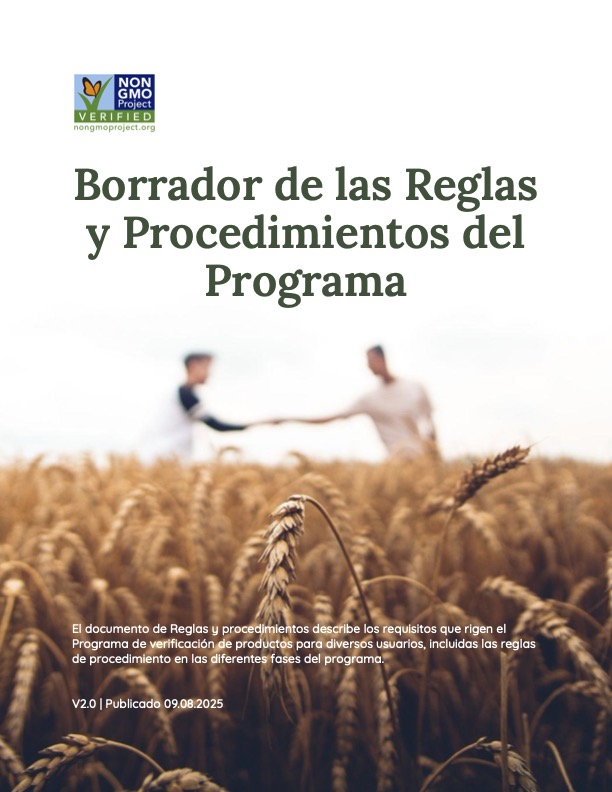 Non-GMO Project Program Rules and Procedures v2.0 cover in Spanish